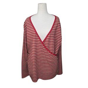 Cotton Ginny Womens Wrap Top Plus S Organic Cotton Stretch Red Striped Casual